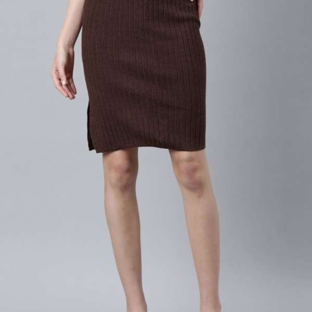 Ardene Chocolate Ribbed Pencil Skirt